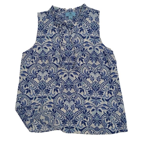 Sleeveless Floral Blue & White Blouse By CeCe, for women, Size S, NWT - Picture 6 of 8